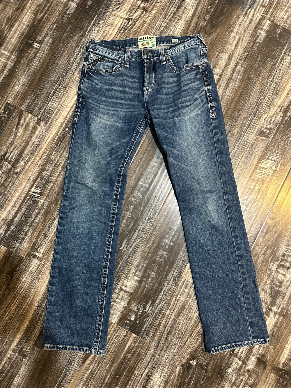 Ariat Men's Medium Blue Straight Jeans with Subtle Whiskering